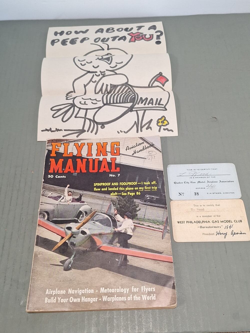 WWII 1941 T Wood Serviceman Aviation Ephemera Lot Flying Manual Cards Club Cards
